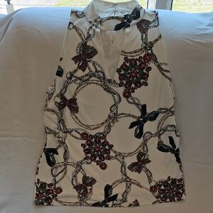 White House Black Market Red and Black Floral Blouse